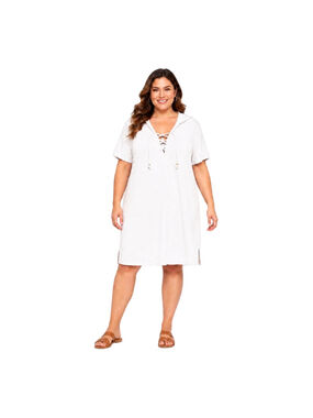 Time and Tru White Hooded Lace-Up Swimsuit Cover-Up Dress XL 16–18